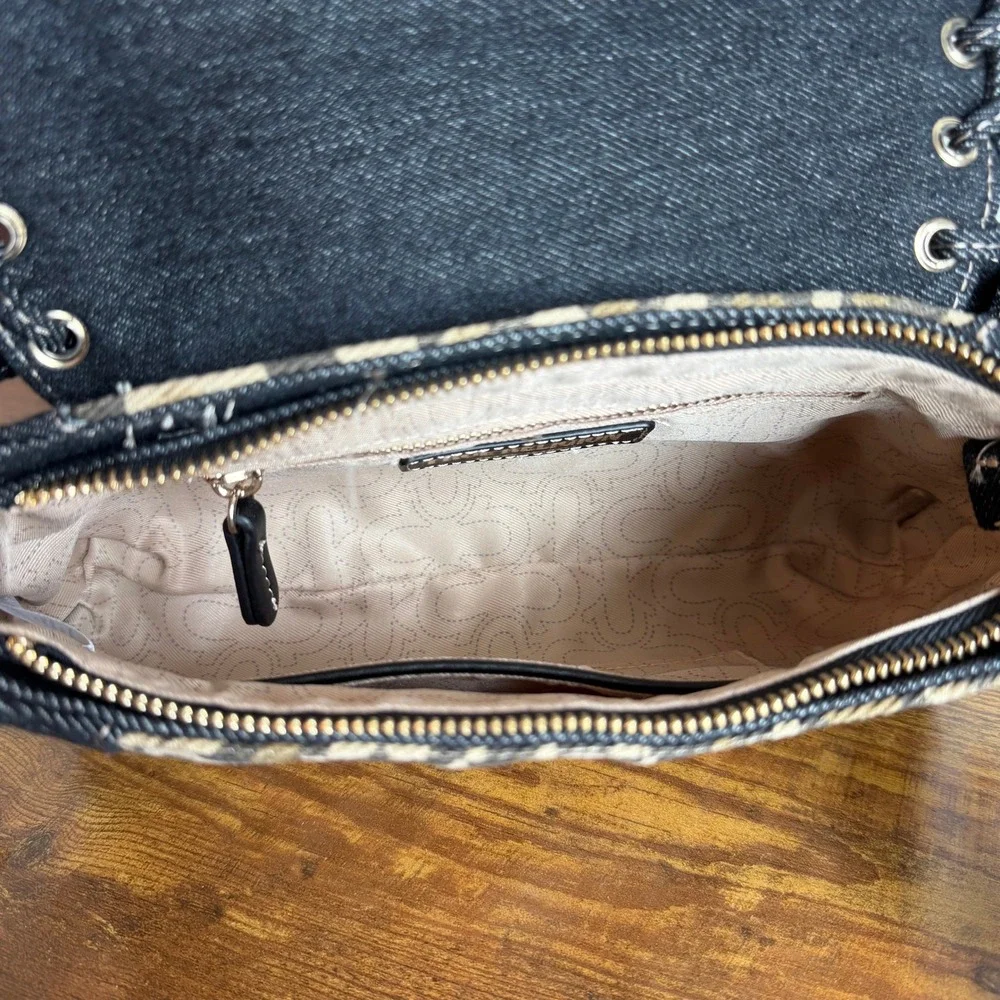 New True Religion Black Denim Leopard Shoulder Handbag Western Horseshoe Cute